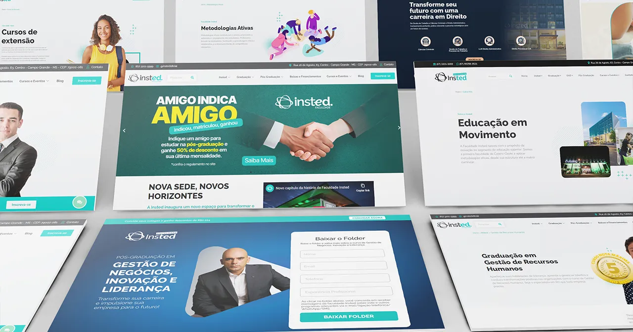 Montagem de telas acessando o site da Faculdade Insted